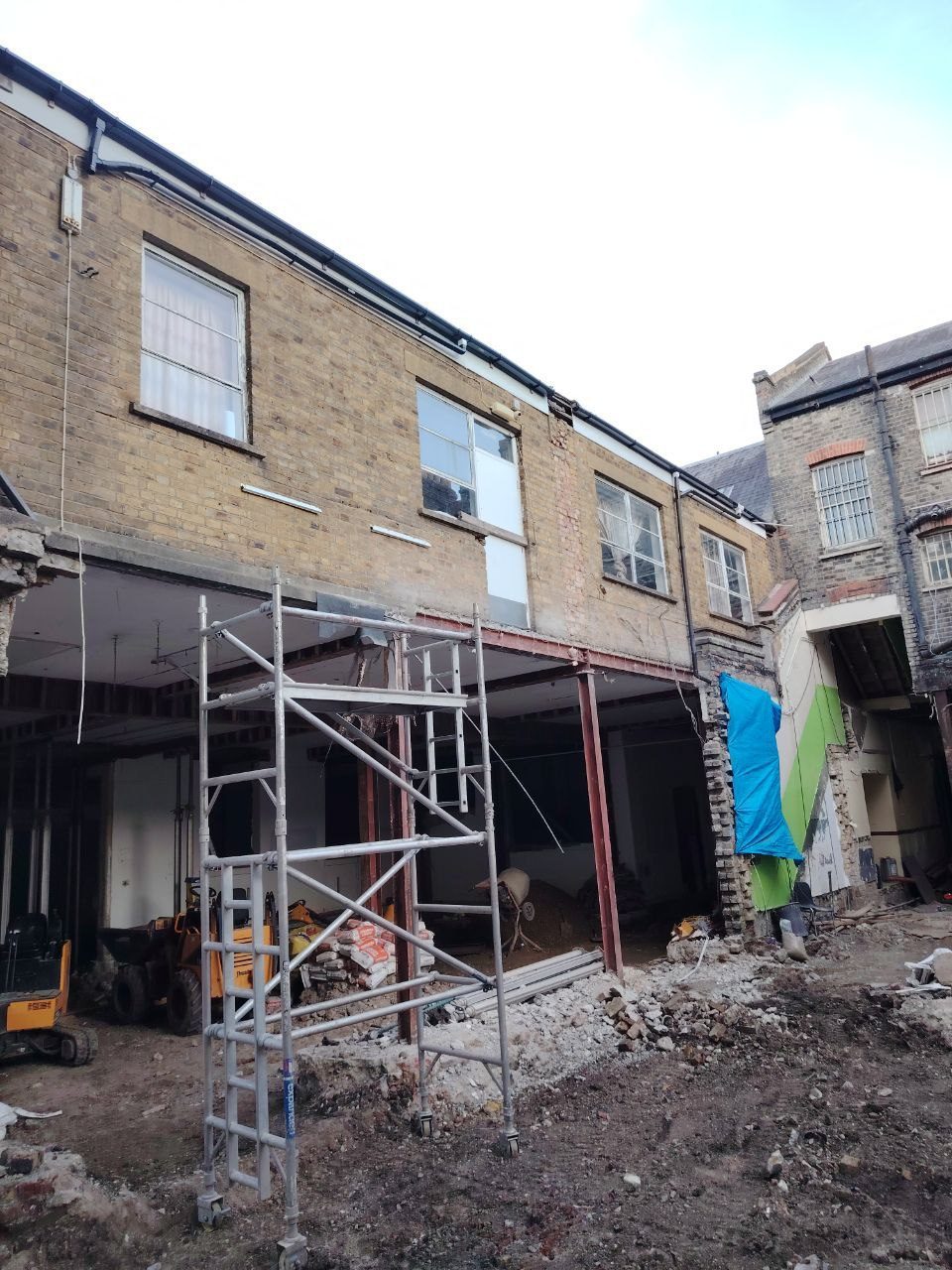 Steel frame in place as works continue inside